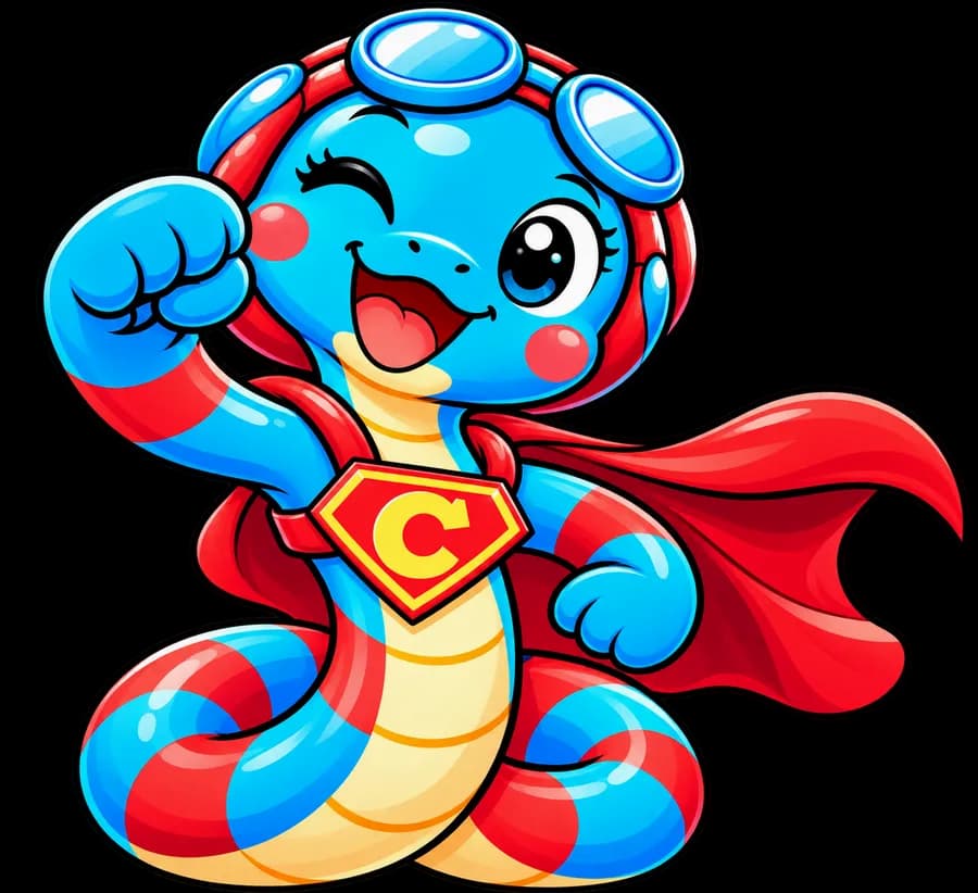 Supercobrita, la mascota de la colonia, con capa roja y el puño en alto